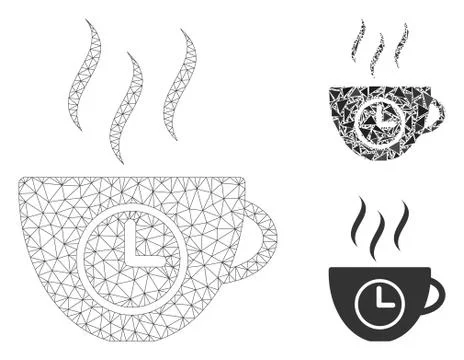 Coffee Time Vector Mesh Network Model and Triangle Mosaic Icon Stock Illustration