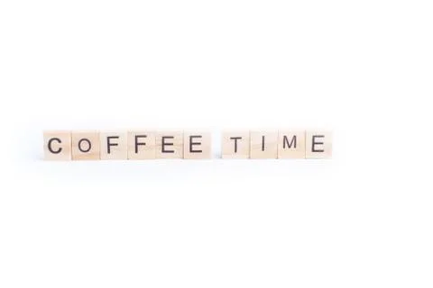 COFFEE TIME word on square tile concept isolated on white background Stock Photos