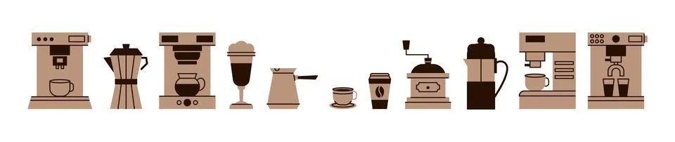 Coffee tools. press machine for breakfast beverage. Filter and cold brew methods Stock Illustration