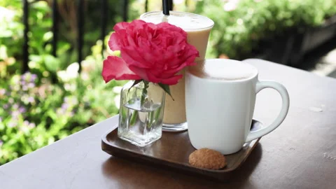 Coffee tray decorated with rose. Stock Footage 277039776
