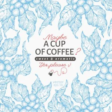 Coffee tree banner template. Vector illustration. Vintage coffee frame. Hand Stock Illustration