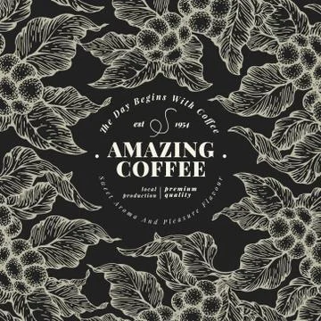 Coffee tree banner template. Vector illustration. Vintage coffee frame. Hand Stock Illustration