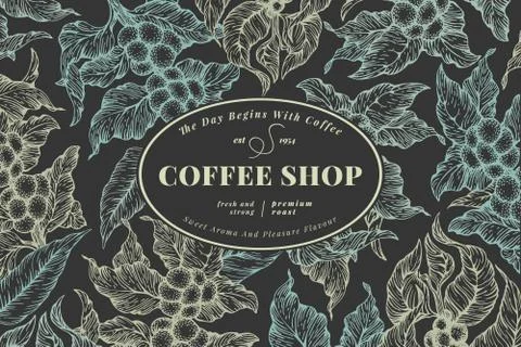 Coffee tree banner template. Vector illustration. Vintage coffee background Illustrazione stock