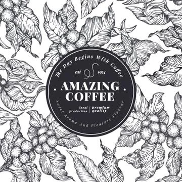 Coffee tree banner template. Vector illustration. Vintage coffee background Stock Illustration