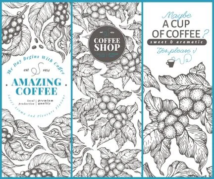 Coffee tree banner templates. Vector illustration. Vintage coffee banners set Stock Illustration