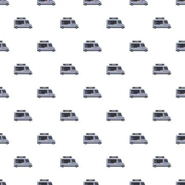 Coffee truck seamless pattern on white background Stock Illustration