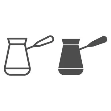 Coffee turk line and solid icon, Coffee time concept, Turkish copper pot for Stock Illustration
