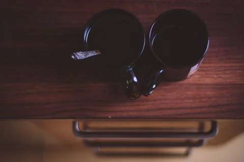 Coffee for two. Cups of coffee on the table. Stock Photos