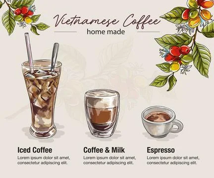 Coffee types illustration concept vector illustration. Graphic style elements Stock Illustration