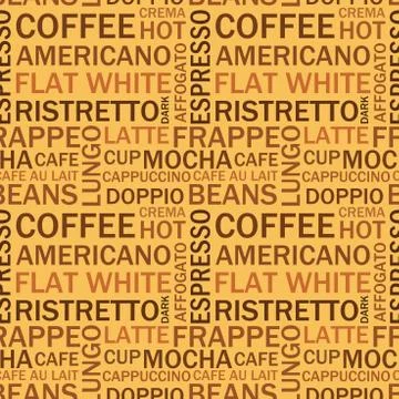 Coffee types seamless text pattern. Coffee vector illustration Stock Illustration