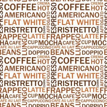 Coffee types seamless text pattern. Coffee vector illustration Stock Illustration