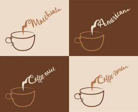Coffee Types With Steam Menu Stock Illustration