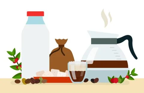 Coffee types vector flat illustration. Popular delicious drink on white backdrop Stock Illustration