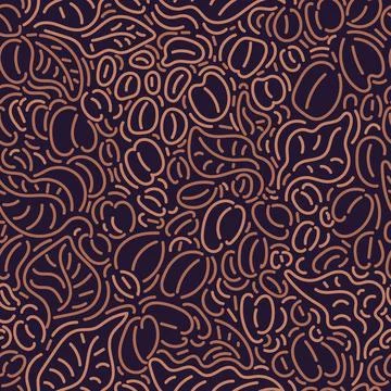 Coffee. Vector graphic seamless pattern. Nature tree, art line leaf, bean, gr Illustrazione stock