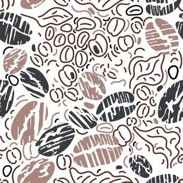 Coffee. Vector graphic seamless pattern. Nature tree, art line branch, leaf,  イラスト素材
