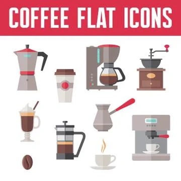 Coffee vector icons In flat design style for menu, booklet, website etc. Stock Illustration