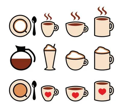 Coffee vector icons set in color Stock Illustration