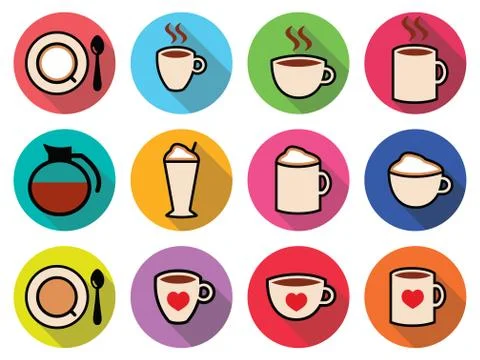 Coffee vector icons set in color Stock Illustration
