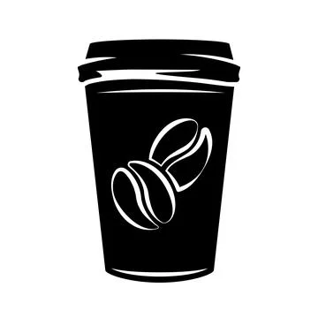 Coffee vector illustration with beans printed on paper cup. Cafes creative .. Stock Illustration