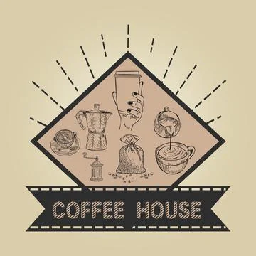 Coffee vector logo design template. Vector coffee shop labels. Illustrazione stock