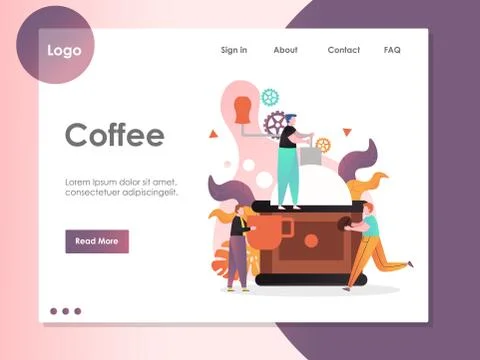 Coffee vector website landing page design template Stock Illustration