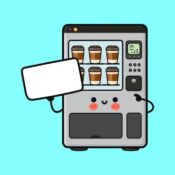 Coffee vending machine character holding blank sign for advertisement Stock Illustration