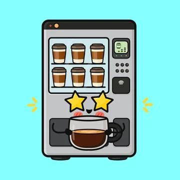 Coffee vending machine mascot feeling excited about a cup Stock Illustration