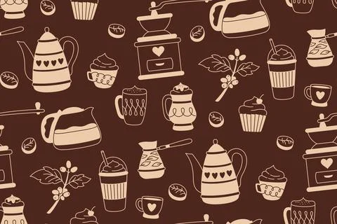 Coffee vintage seamless pattern cup drink beans breakfast boundless ornament Stock Illustration