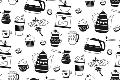 Coffee vintage seamless pattern cup drink beans breakfast boundless ornament Stock Illustration