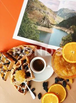 Coffee with waffles Stock Photos