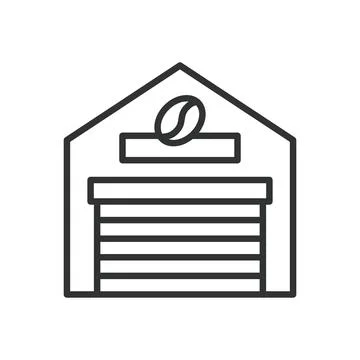 Coffee warehouse icon in line design. coffee storage building supply industry on Stock Illustration