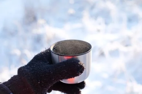 Coffee in the winter forest Stock Photos