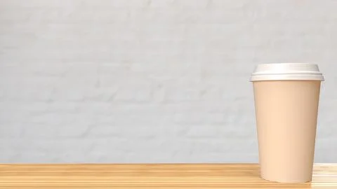 The coffee on wood table for Background concept 3d rendering Stock Illustration