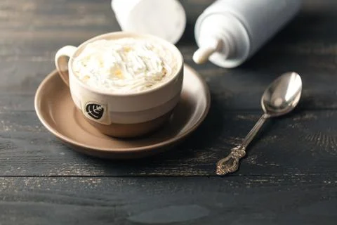 Coffee on wood table background Stock Photos