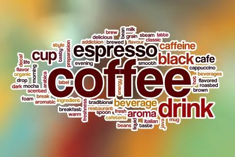 Coffee word cloud with abstract background Stock Illustration