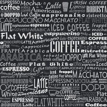 Coffee Words Seamless Background Stock Illustration