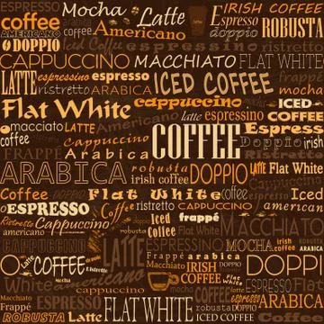 Coffee Words Seamless Background Stock Illustration