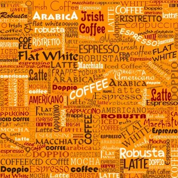 Coffee Words Seamless Background Stock Illustration