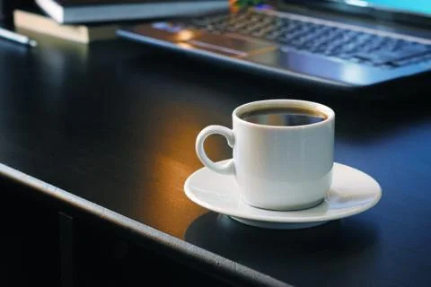 Coffee for work with laptop background Stock Photos