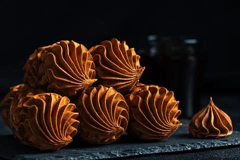 Coffee Zephyr dessert features elegant swirls and rich textures, artfully dis Stock Photos