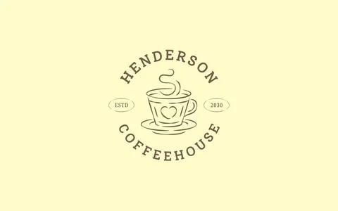 Coffeehouse Logo Vector Template With Fully  Vintage Hand Drawn Style Stock Illustration