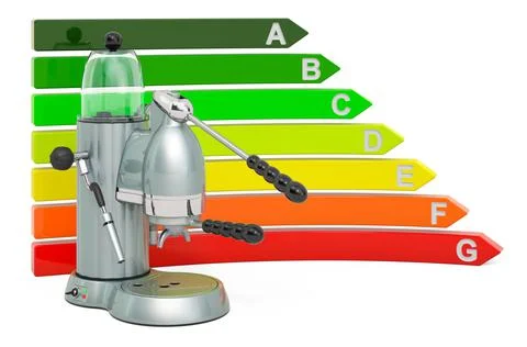 Coffeemaker with energy efficiency chart, 3D rendering Stock Illustration