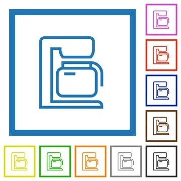 Coffeemaker outline flat framed icons Illustrazione stock