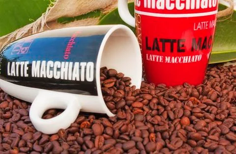 Coffeemug and coffee beans Stock Photos