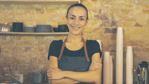 Coffeeshop barista looking in camera. Stock Footage 96369369