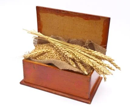 Coffer with wheat ears Stock Photos