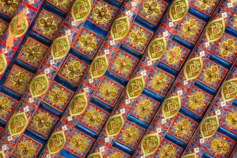 Coffered ceiling in Kuhna Arc mosque in Khiva, Uzbekistan Stock Photos