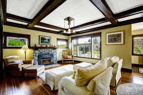 Coffered ceiling in living room. Stock Photos