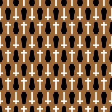Coffin and cross pattern seamless. Cemetery background. Stock Illustration