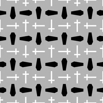 Coffin and cross pattern seamless. Cemetery background. Stock Illustration